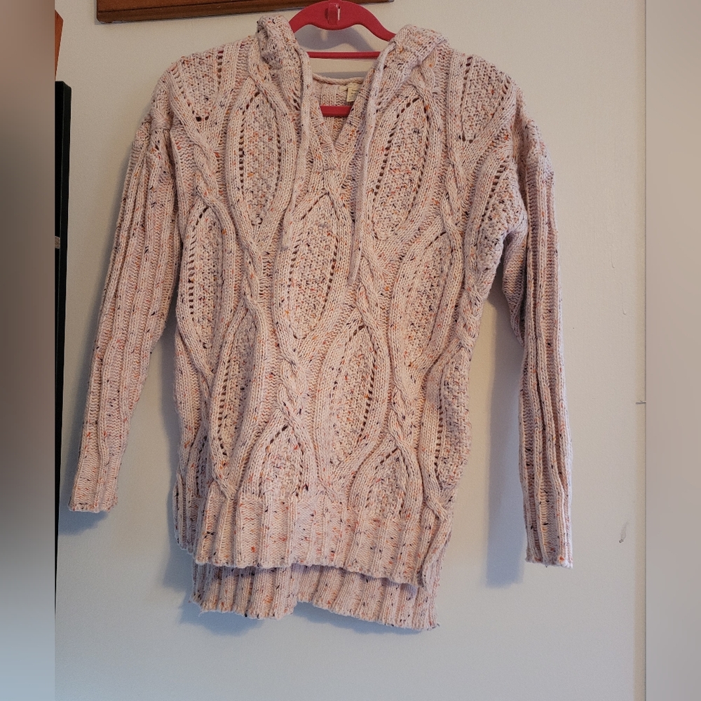 Cupio Pink Cable Knit Cowl Sweater with Hood